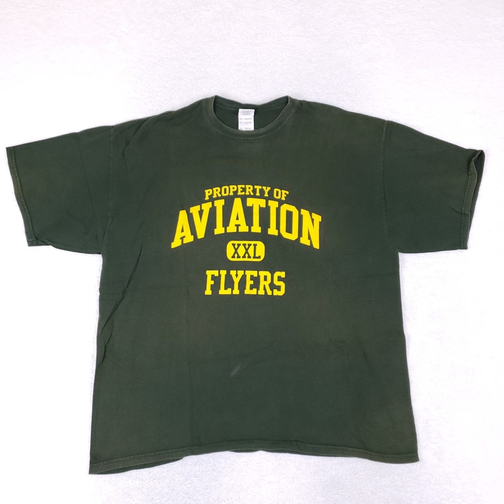 Gildan T Shirt Men 2XL Property Of Aviation Flyers Forest Green Collegiate Pilot